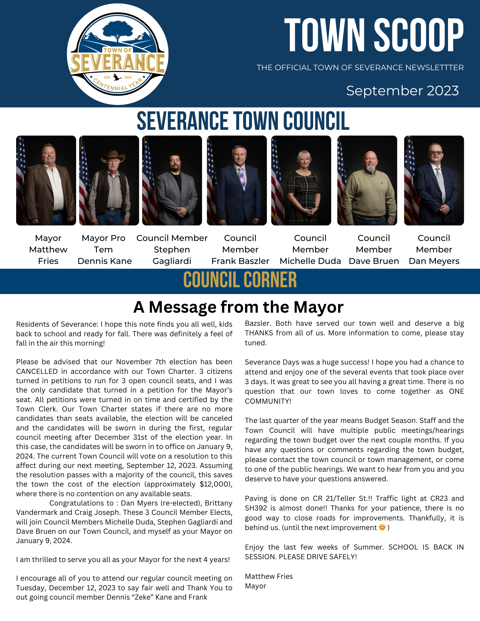 September Newsletter Front Page