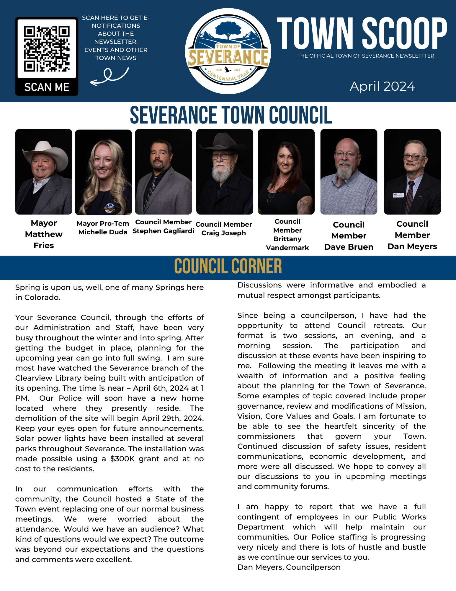 Front page of April 2024 Newsletter